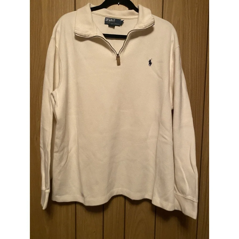 Polo Ralph Lauren Estate-Rib Quarter-Zip Pullover Men's XL Cream Flesh Pony Prep